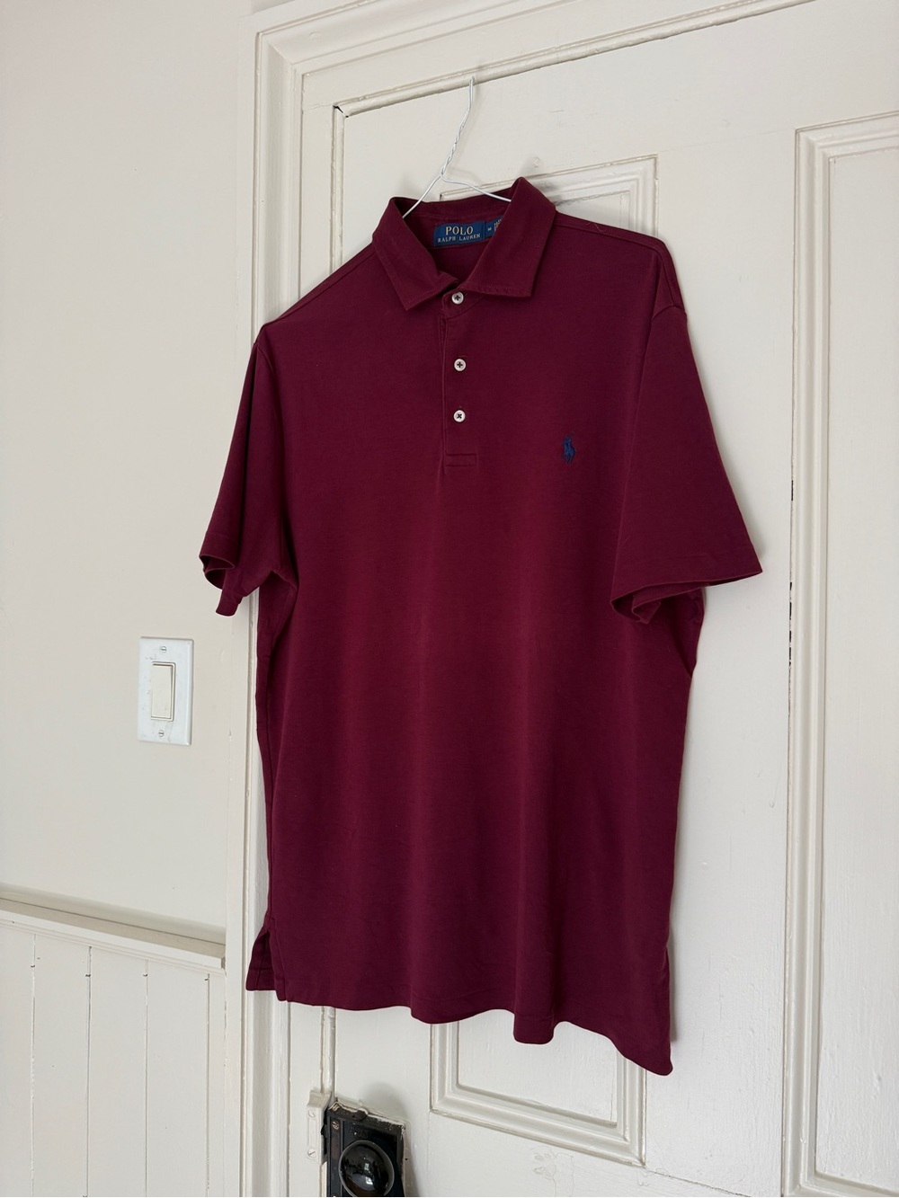 Ralph Lauren Men’s Maroon Polo Shirt with Navy Pony. Sz Med. GREAT Shape!